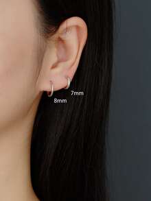 1 đôi Của phụ nữ S925 Màu bạc Phong cách ins Kim loại Tối giản Trơn tru 7mm Tròn Dây điện Vòng khuyên tai - Bạc - Xem 2