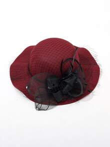 1pc Women's Winter British Style Bucket Hat With Knitted Net Yarn Flower Decor, Fashionable And Reducing Age - Multicolor - View 3