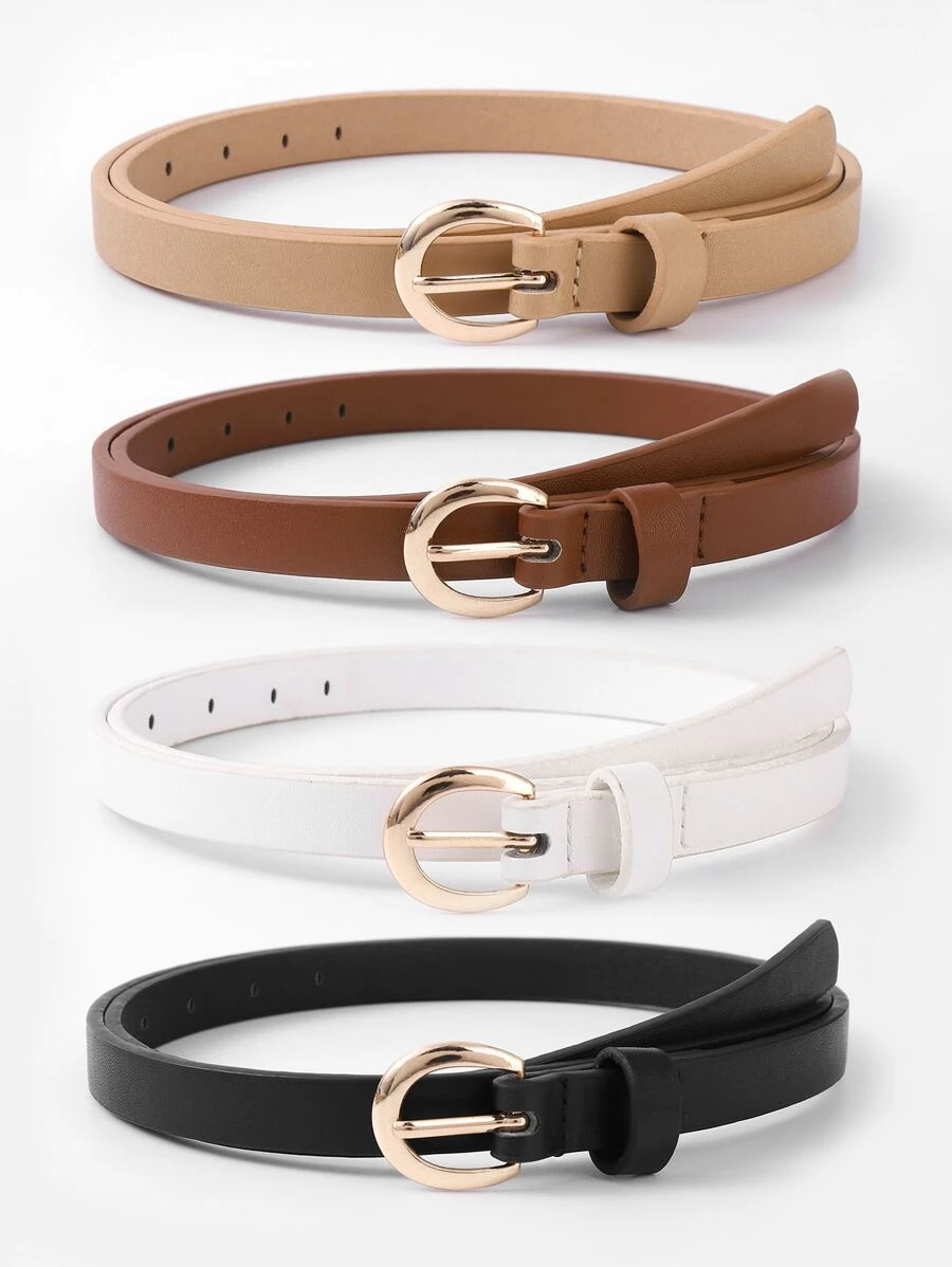 4 chiếc thắt lưng quần jean đơn giản, cổ điển, da PU cho teen girlagers có khóa cài màu vàng