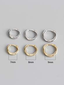 1 đôi Của phụ nữ S925 Màu bạc Phong cách ins Kim loại Tối giản Trơn tru 7mm Tròn Dây điện Vòng khuyên tai - Bạc - Xem 3
