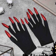 Yikisdy Glitter Paw Gloves Black Long Fingernails Glove Cat or Wolf Claws Gloves Halloween Ghost Costume for Women and Girls - 紅色 - 查看 5