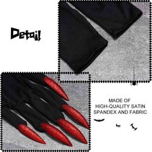Yikisdy Glitter Paw Gloves Black Long Fingernails Glove Cat or Wolf Claws Gloves Halloween Ghost Costume for Women and Girls - 紅色 - 查看 4