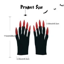 Yikisdy Glitter Paw Gloves Black Long Fingernails Glove Cat or Wolf Claws Gloves Halloween Ghost Costume for Women and Girls - 紅色 - 查看 2