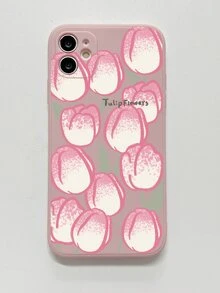 1pc Pink & White Tulip Design Anti-fall Phone Case - Baby Pink - View 2