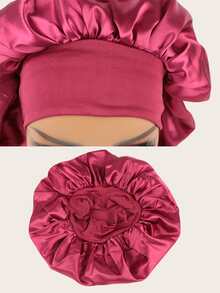 1pc Sleep Bonnet Soft Silk Bonnet With Elastic Band - Burgundy - View 3