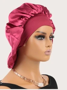 1pc Sleep Bonnet Soft Silk Bonnet With Elastic Band - Burgundy - View 2