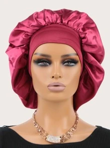 1pc Sleep Bonnet Soft Silk Bonnet With Elastic Band - Burgundy - View 1