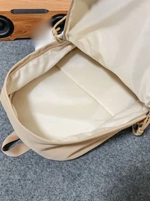 2023 New Arrival Colorblock Korean Style Backpack, Simple & Fashionable All-match School Bag With Large Capacity & Laptop Compartment - Khaki - View 4