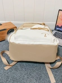 2023 New Arrival Colorblock Korean Style Backpack, Simple & Fashionable All-match School Bag With Large Capacity & Laptop Compartment - Khaki - View 6