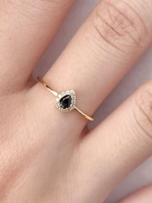 ESBERRY 1入組黑色梨造型方晶鋯石浪漫戒指女士們珠寶和手錶S925純銀黃金鍍精細首飾類日常穿著禮物 - 金色 - 查看 2