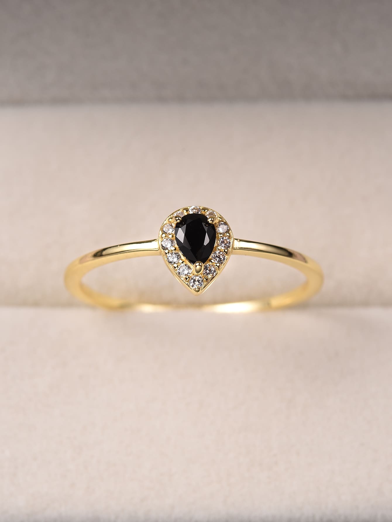 ESBERRY 1入組黑色梨造型方晶鋯石浪漫戒指女士們珠寶和手錶S925純銀黃金鍍精細首飾類日常穿著禮物 - 金色 - 查看 1