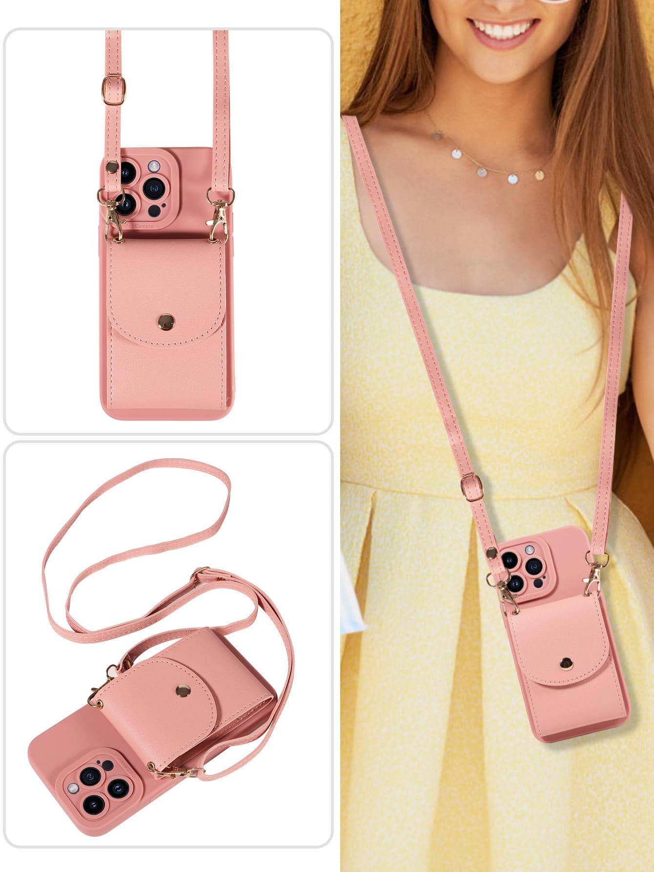 1pc Crossbody Shoulder Strap Accordion Style Multifunctional Pu Leather Phone Case Wallet With