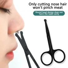 1pc Nose Hair Scissors Set For Men, Imported Round Head Small Scissors, Manual Trimming Tool - Black - View 1