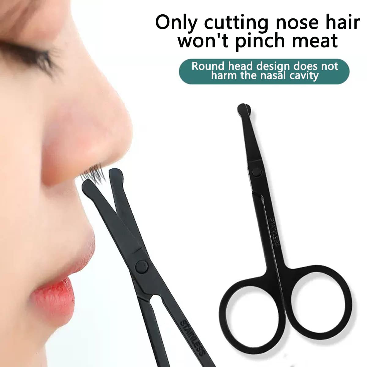 1pc Nose Hair Scissors Set For Men, Imported Round Head Small Scissors, Manual Trimming Tool - Black - View 1