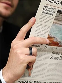 Black & Blue Floral Print Chain Ring - Blue - View 3