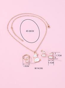 1 pieza Collar , 1 par con clip Pendientes con 1 pieza Anillo para niñas , aleación de zinc material con dulce con patrón de conejo , rosado con blanco saburral con brillante , elegante con delicado Set para diariamente ocasiones