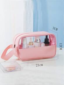 Mingao High-End Cosmetic Bag For Women, Large Capacity Portable Pvc Waterproof Toiletry Organizer Bag With Color Block Design - Pink - View 4