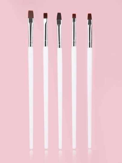 RANCAI 5pcs Nail Art Brush Set - Flat Nail Gel Brush, Nail Polish Cleaning Brush, Nail Polish Remover Brush, Nail Cleaning Brush, Nail Detail Brush (White & Black)