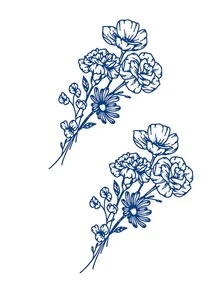 Herbal Temporary Tattoo Sticker Can Last For 7-14 Days, 1pc Minimalist Bouquet Design, Waterproof Flora Small Tattoo For Shoulder, Arm, Leg, Suitable For Women And Girls - Blue - View 2