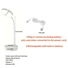 1pc 12-Inch 10-LED Dimmable 3-Color Adjustable Desk Lamp, 1200mAh Rechargeable, White Color Dimmable Eye-Caring Reading/Study Lamp For Desk