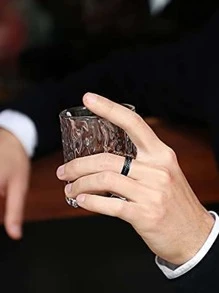 Black & Blue Floral Print Chain Ring - Blue - View 4