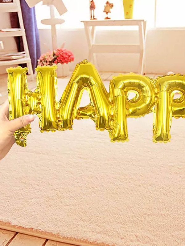 2pcs/set Happy Birthday Letter Balloons, Gold Color Capitalized Letters