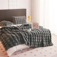 1pc Faux Rabbit Fur Blanket, Bedding - Grey - View 4