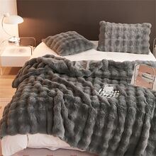 1pc Faux Rabbit Fur Blanket, Bedding - Grey - View 5