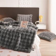 1pc Faux Rabbit Fur Blanket, Bedding - Grey - View 2