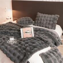 1pc Faux Rabbit Fur Blanket, Bedding - Grey - View 8