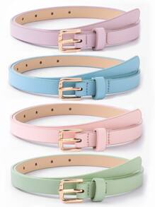 4入組青年經典pu皮實色簡約休閒牛仔腰帶,配金扣 - 彩色 - 查看 1