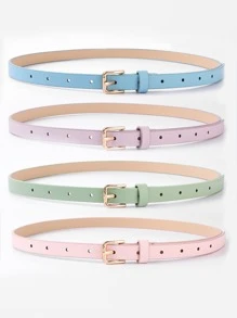4入組青年經典pu皮實色簡約休閒牛仔腰帶,配金扣 - 彩色 - 查看 2