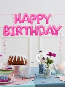 2pcs/set Pink Happy Birthday Foil Balloons, Capital Letters 'happy Birthday' Connected, Ideal For Hanging As Decorations For Birthday Party - Hot Pink - View 1