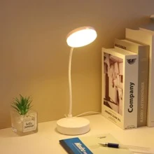 1pc 12-Inch 10-LED Dimmable 3-Color Adjustable Desk Lamp, 1200mAh Rechargeable, White Color Dimmable Eye-Caring Reading/Study Lamp For Desk