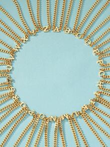 1pc Metallic Heart & Letter Shaped Pendant Multi-Layered Chain Necklace Valentines - Yellow Gold - View 3