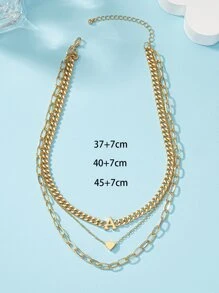 1pc Metallic Heart & Letter Shaped Pendant Multi-Layered Chain Necklace Valentines - Yellow Gold - View 5
