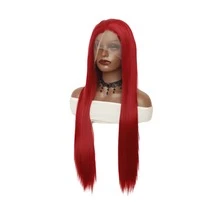 新款紅色直髮短髮呂布cosplay假髮頭套,自由部分長直軟性無痕合成蕾絲假髮,派對假髮 - 紅色 - 查看 6
