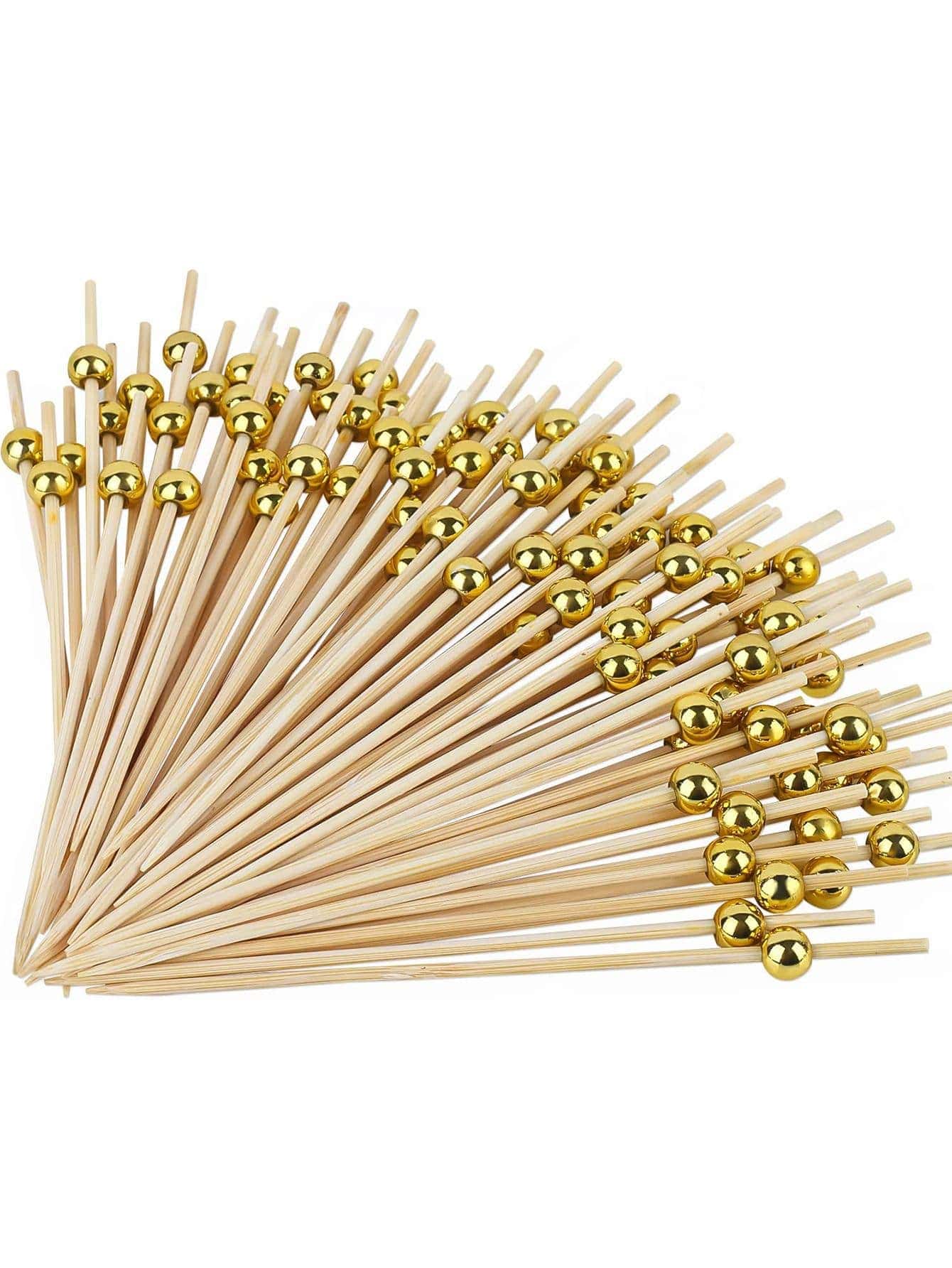 99pcs/pack 12cm Bamboo Skewers For Desserts, Sandwiches, Fruits With Creative Gold Bead Decoration
