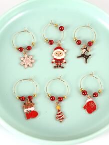 6pcs Christmas Themed Wine Glass Charms & Earrings Set Cartoon Santa Elements For Bar, Hotel, Farmhouse, Home, Party,Christmas Gifts,Merry Christmas - Multicolor - View 2