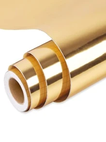 1roll HTVRONT Holographic Vinyl DIY Chrome Gold Permanent Vinyl Roll, Chrome Gold Metallic Adhesive Vinyl For Silhouette, Decals, Home Decor Stickers - Gold - View 1