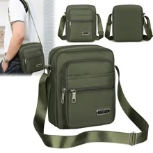 1個綠色防水尼龍斜跨包男款,戶外休閒多功能肩背袋、側揹包、正方形包,適用於度假旅行必備、大學生校園背包和男友夏季禮物 - 綠色 - 查看 1