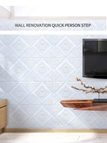 10 cái 3MM Dày Phong cách châu Âu 35x35CM Kích thước nhỏ Hình nền Xpe Không thấm nước Bọt Gạch Tự dính Giấy dán tường - trắng - Xem 1