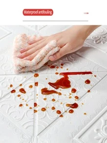 10 cái 3MM Dày Phong cách châu Âu 35x35CM Kích thước nhỏ Hình nền Xpe Không thấm nước Bọt Gạch Tự dính Giấy dán tường - trắng - Xem 4