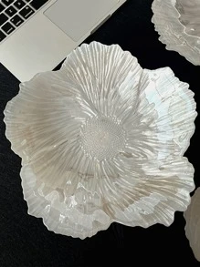 1入組彩虹色白色花朵形狀盤子,現代風格玻璃水晶水果小吃盤子帶極簡風格設計