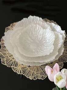 1入組彩虹色白色花朵形狀盤子,現代風格玻璃水晶水果小吃盤子帶極簡風格設計