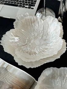 1入組彩虹色白色花朵形狀盤子,現代風格玻璃水晶水果小吃盤子帶極簡風格設計