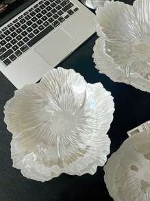 1入組彩虹色白色花朵形狀盤子,現代風格玻璃水晶水果小吃盤子帶極簡風格設計