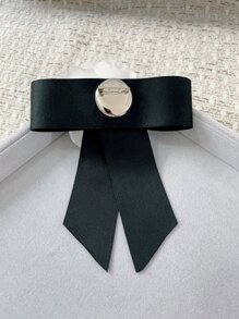 韩国时尚新款哑光布蝴蝶结和山茶花胸针带别针用于服装装饰，女士领结和花形胸针情人节 - 黑與白 - 查看 3