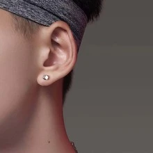 1 Pair Of Mini Small Square Earrings Men's Simple Minority Cool Ruffian Handsome Earrings Three-Dimensional Boy's Ear Piercing Earrings - Silver - View 1