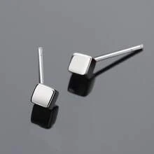 1 Pair Of Mini Small Square Earrings Men's Simple Minority Cool Ruffian Handsome Earrings Three-Dimensional Boy's Ear Piercing Earrings - Silver - View 4